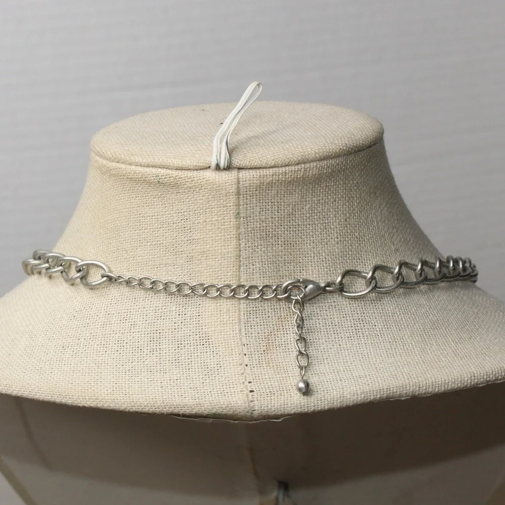 Necklace Layered Mother of Pearl Geometric Silver Tone Boho Modernist Statement